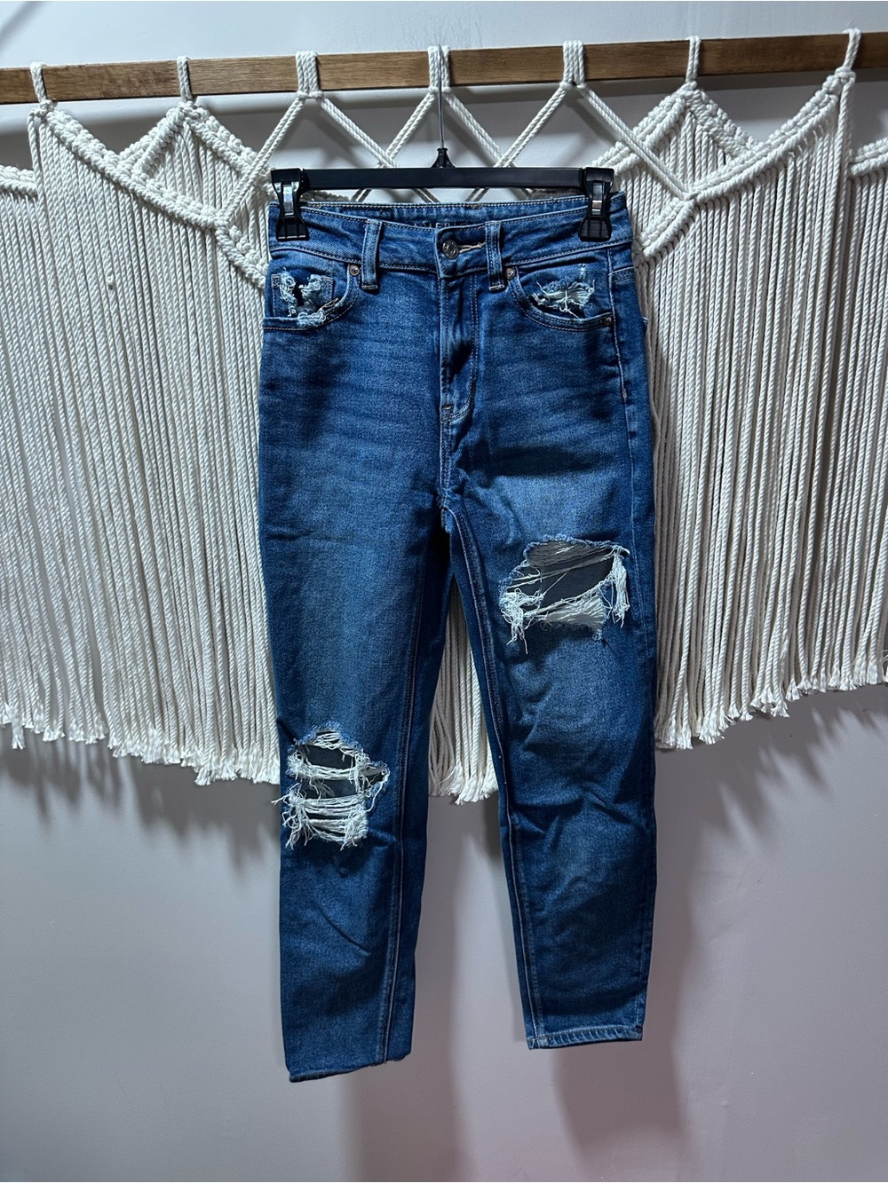 American Eagle Outfitters Blue Ripped Skinny Jeans